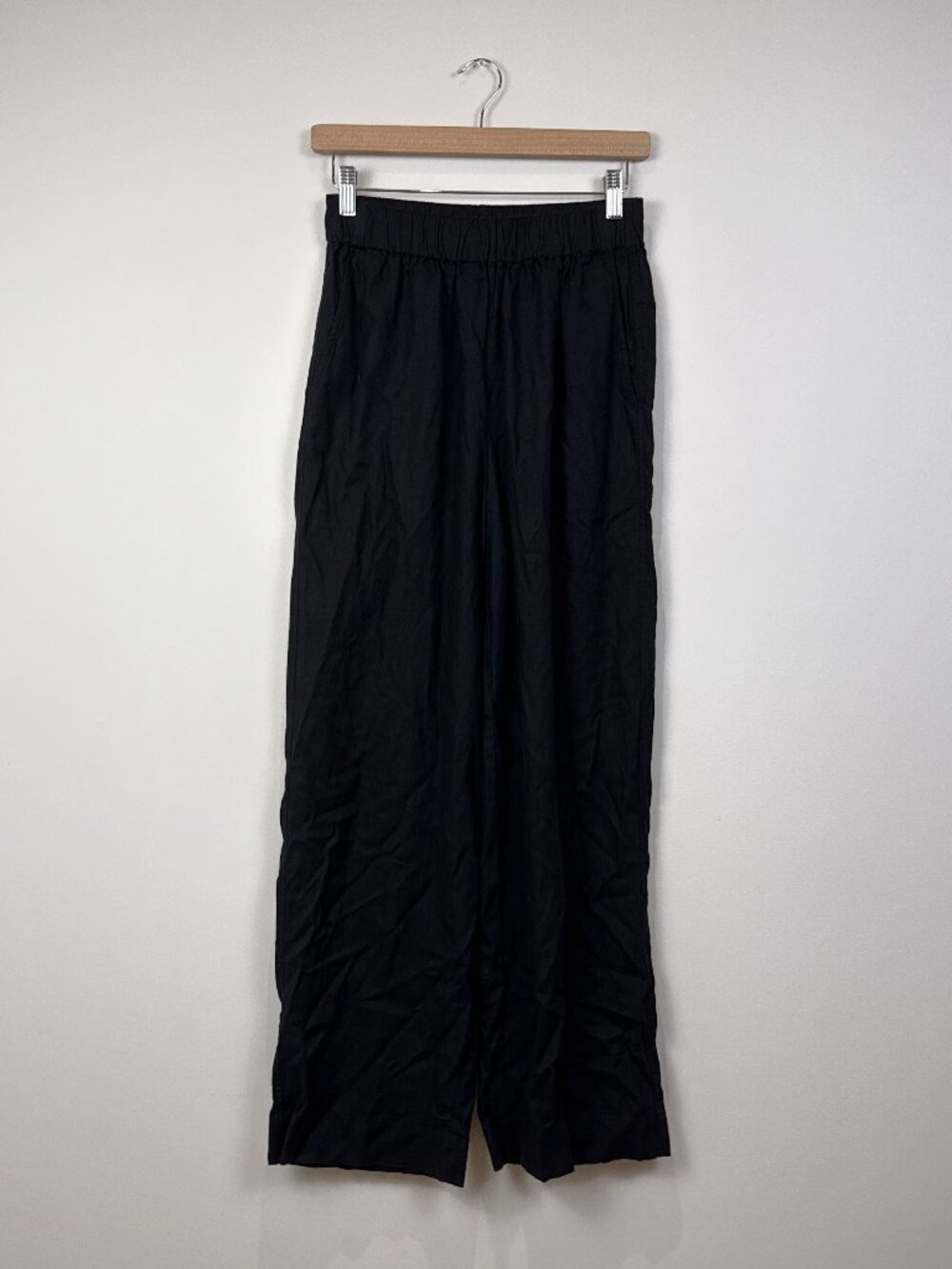 Madewell Womens XXS Pull On Wide Leg Linen Blend Pants Black Elastic Waist
